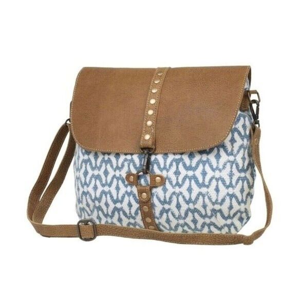 Myra Bag Handmade Balance Shoulder Bag Upcycled Canvas & Cowhide Leather - Picture 2 of 6